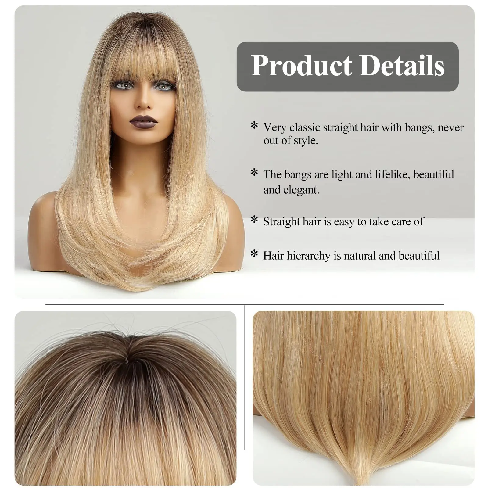 Sweet and natural mid size gradient wig with slightly curled styling, full top headband