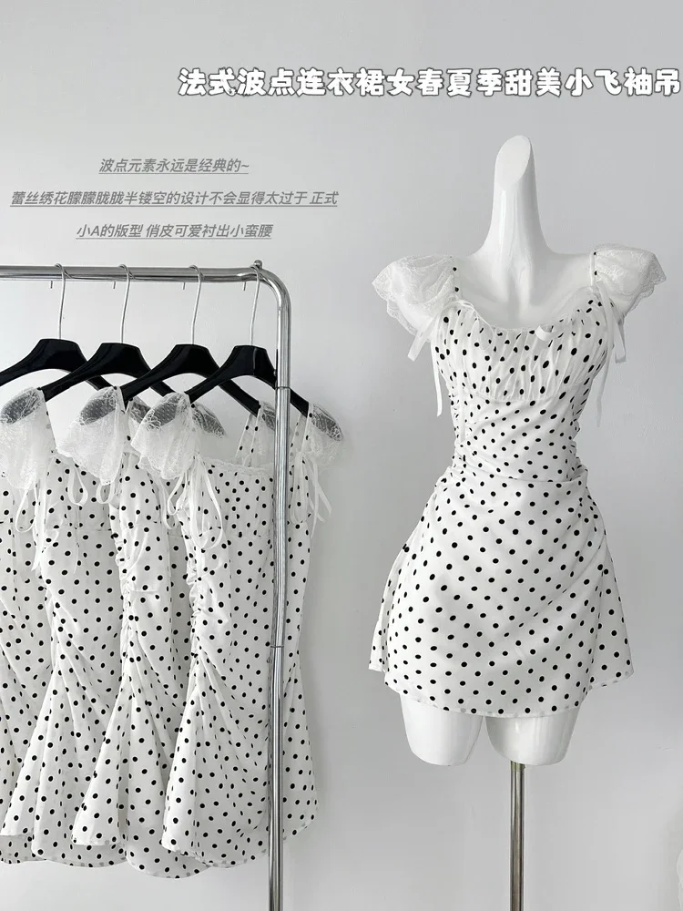 

Summer French Fashion Mini A-line Fairy Dress Women Banquet Polka Dot Frocks Party Vintage One-Piece Coquette Gyaru Evening