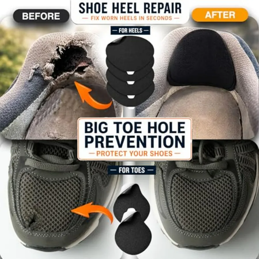 Shoe Heel Repair and Big Toe Hole Preventer Patch Kit: Stick-On, Strong Adhesive, Rip-Stop, Soft Suede, 4 Pairs Multi-Size for view 2