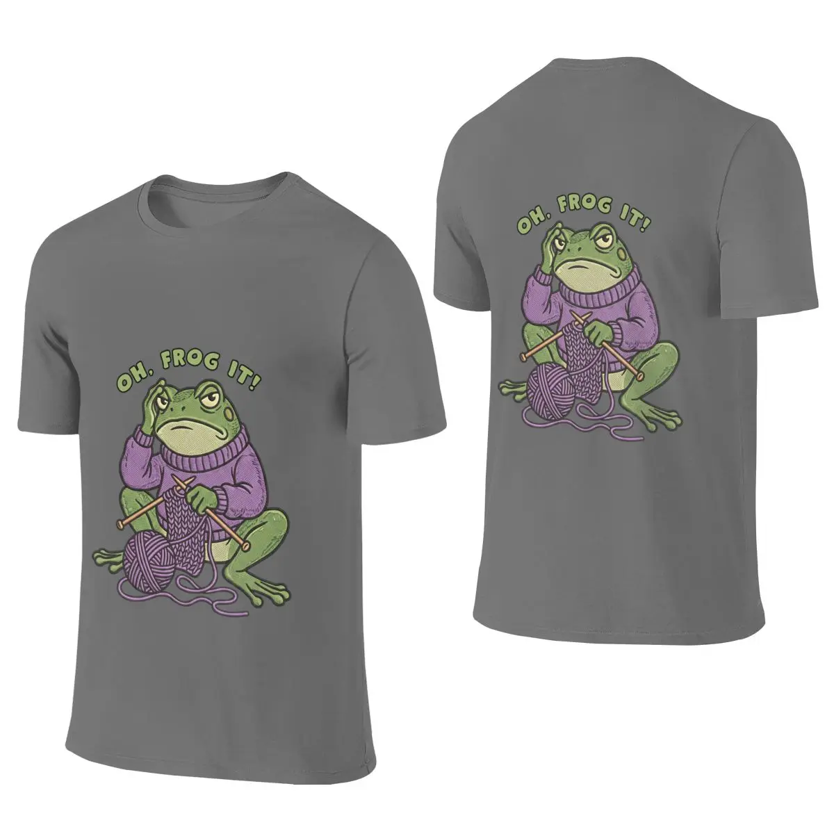 Oh Frog It Funny Knitting Toad Yarn Pun Shopping Reversible T-shirt Korean-Style Lazy Solid Colors T-shirt