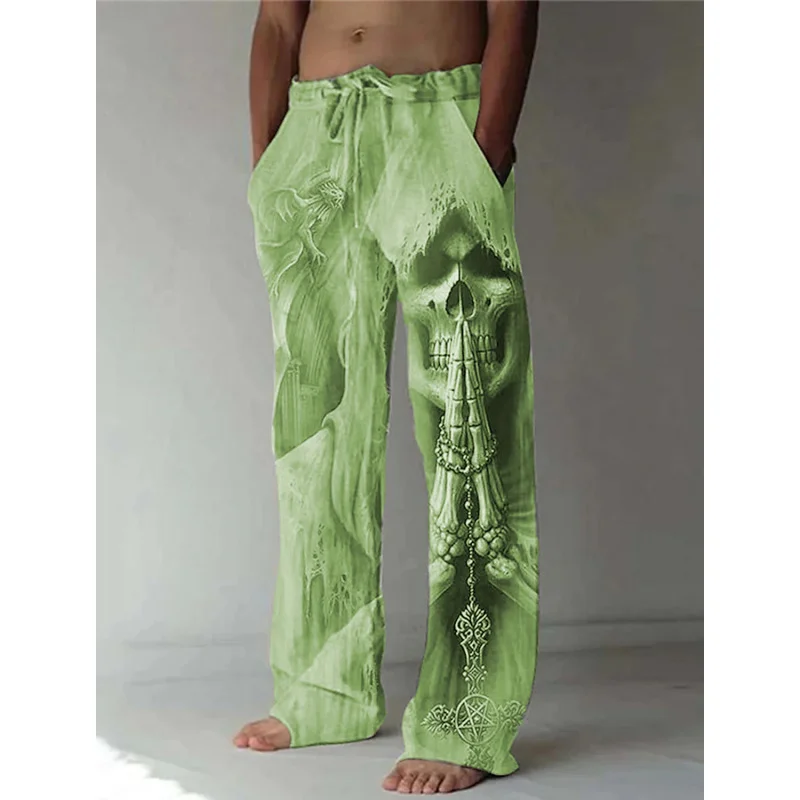 Pantalones de playa para hombre, pantalones con estampado 3D de esqueleto de oración para hombre, ropa de calle informal cómoda para vacaciones diarias Hawaii