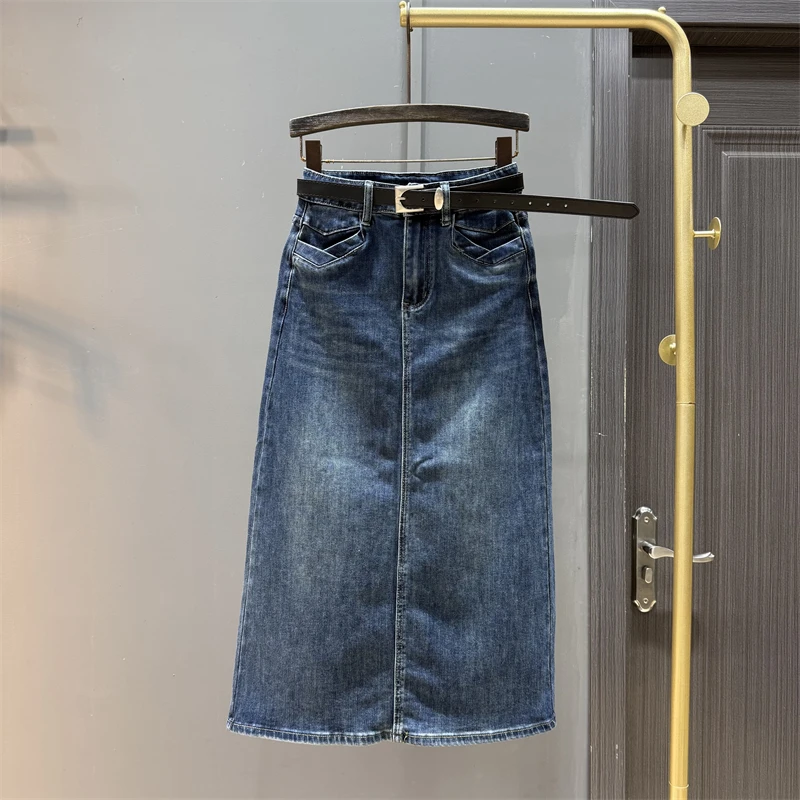 

Retro Denim Mid-Length Skirt Women's Slim Fit Straight Leg Wrap Body Casual Faion Design Autumn Collection High Waist Zipper