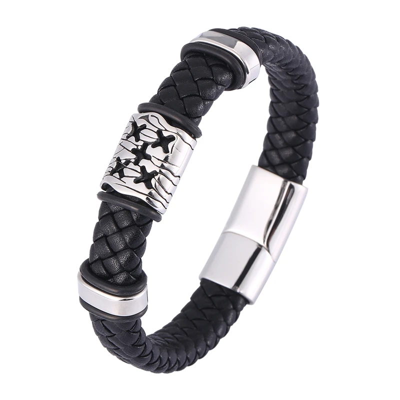 

Fashion Braided Leather Men's Bracelet Handmade Punk Rock Party Bangles Bracelets Male Wristband Jewelry BB316