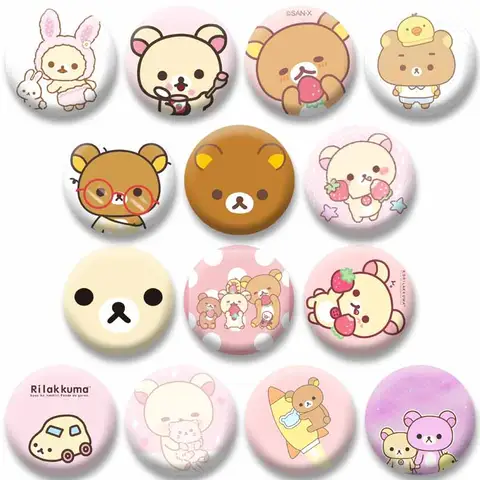Bonito dos desenhos animados rilakkuma emblema kawaii urso broche botão personalizado pinos mochila roupas colar acessório brinquedos presentes para crianças amigo