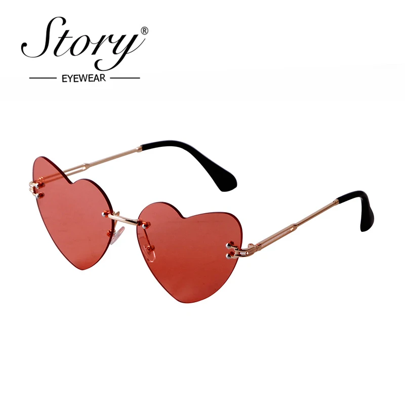 STORY Fashion Heart Cat Eye Sunglasses Women Men Funny Watermelon Red Love Frameless Sun Glasses Festival Party Glasses S7268Q