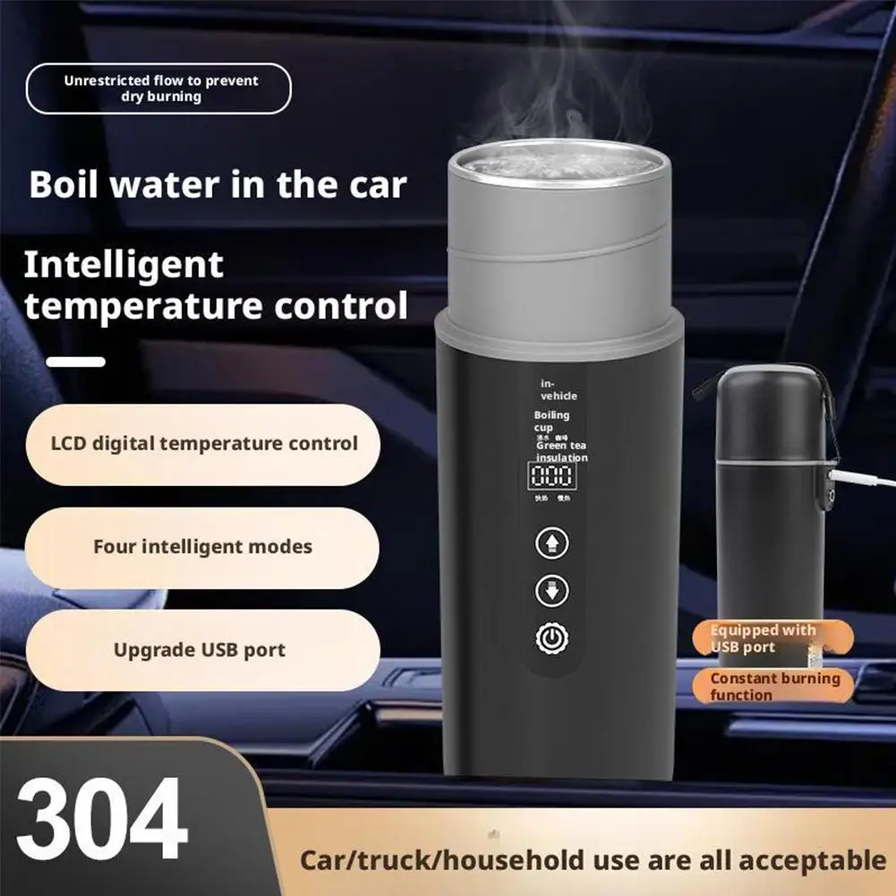 500ml Car Heating Cup Electric Kettle Stainless Steel Smart Temperature Control Touch LCD Display Travel Coffee Mug Warmer