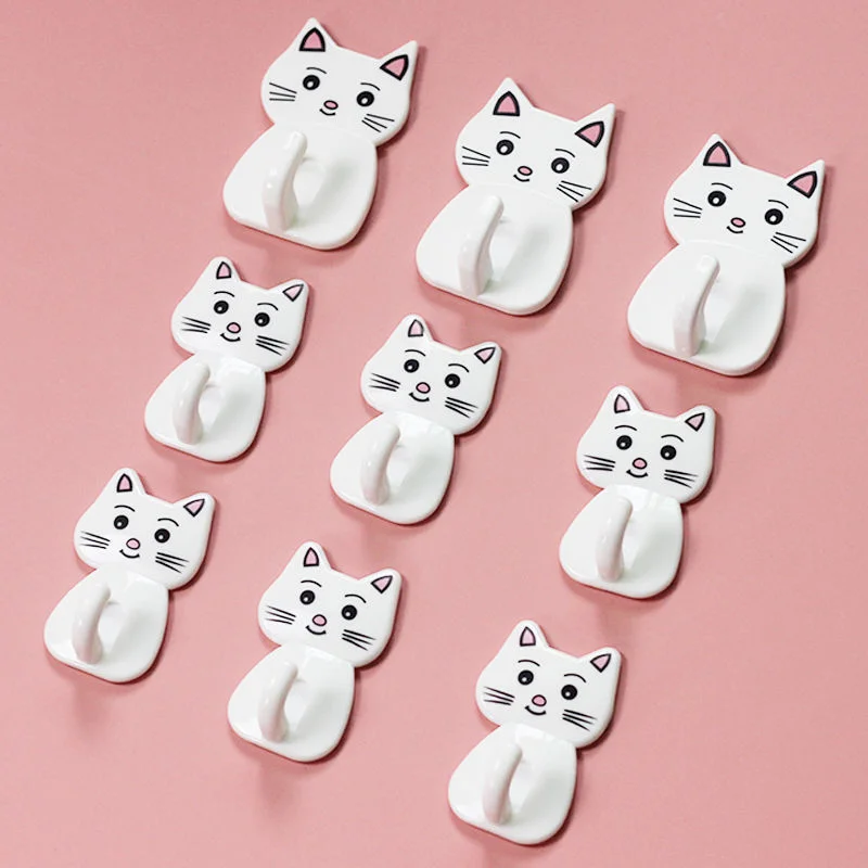 1/5PCS Cat Sticker Hook Bathroom Seamless Towel Hook Waterproof Strong Adhesive Plastic Hooks for Bathroom Wall Door for Kitchen