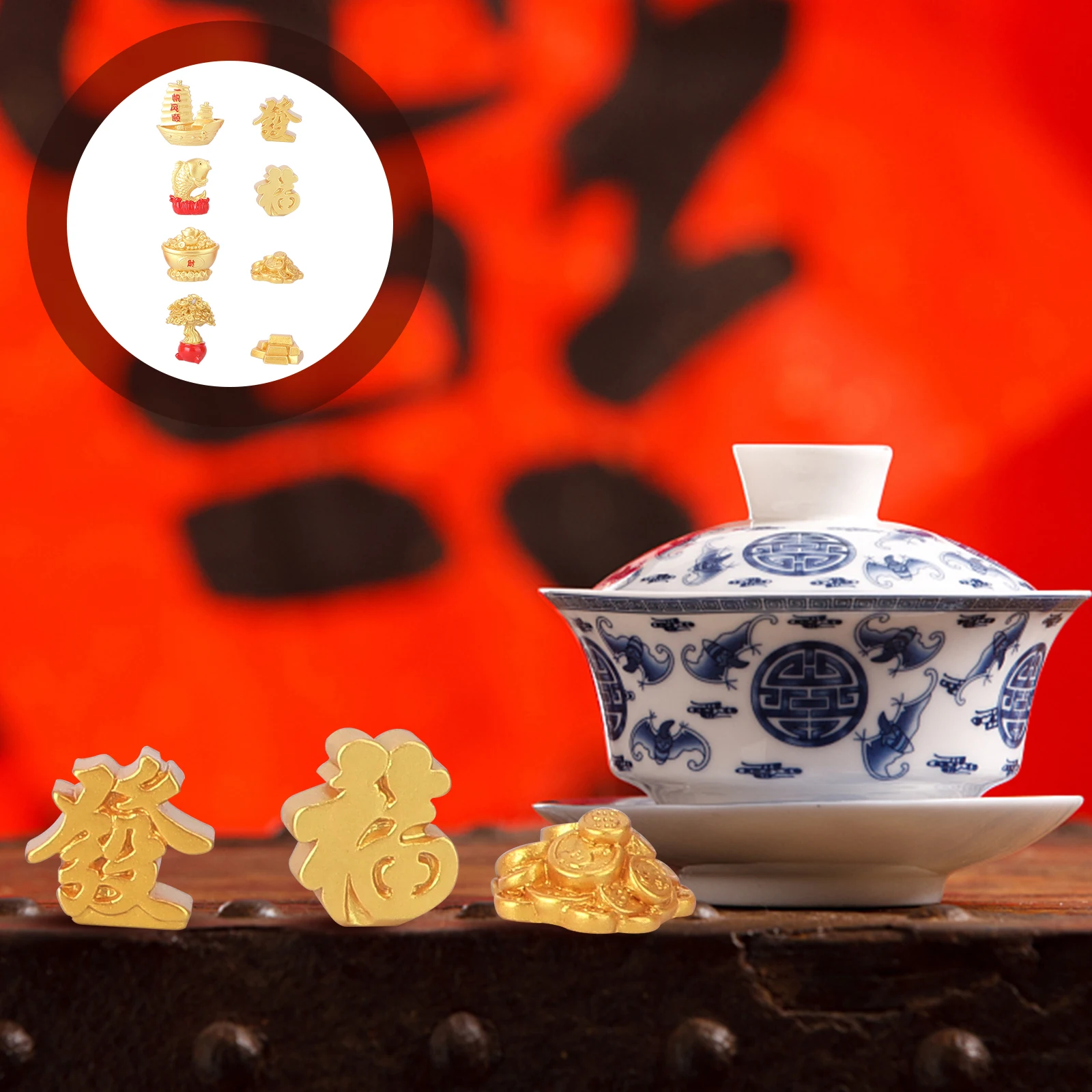 

8 Pcs New Year Money Tree Ornaments Home Decor Chinese Art Resin Desktop Garden Party Accessories Auspicious Crafts Year of the