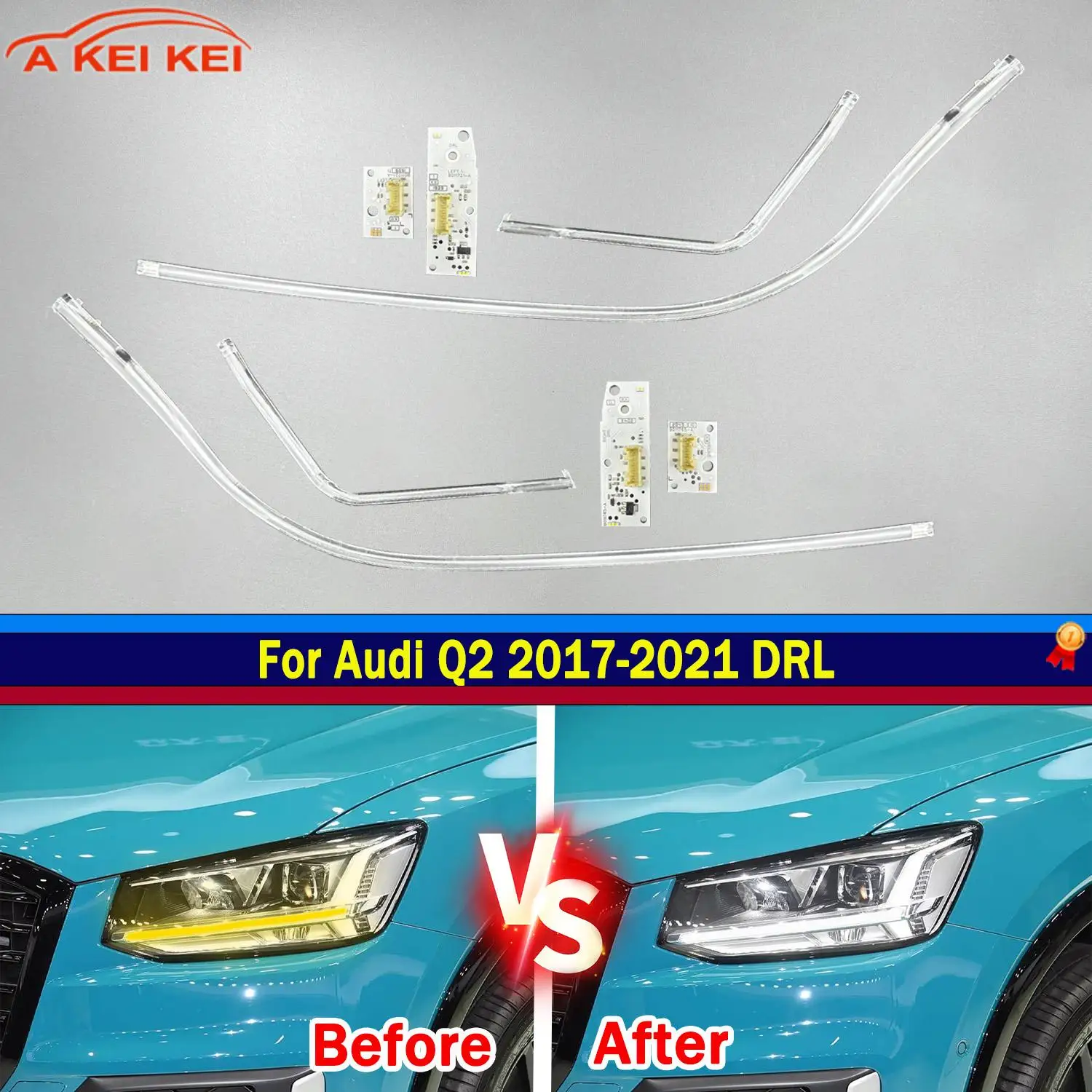 EU version Fit For Audi Q2 2017-2021 DRL Headlight Light Guide Daytime Running Light Tube&Circuit Board Light Source Chip Module