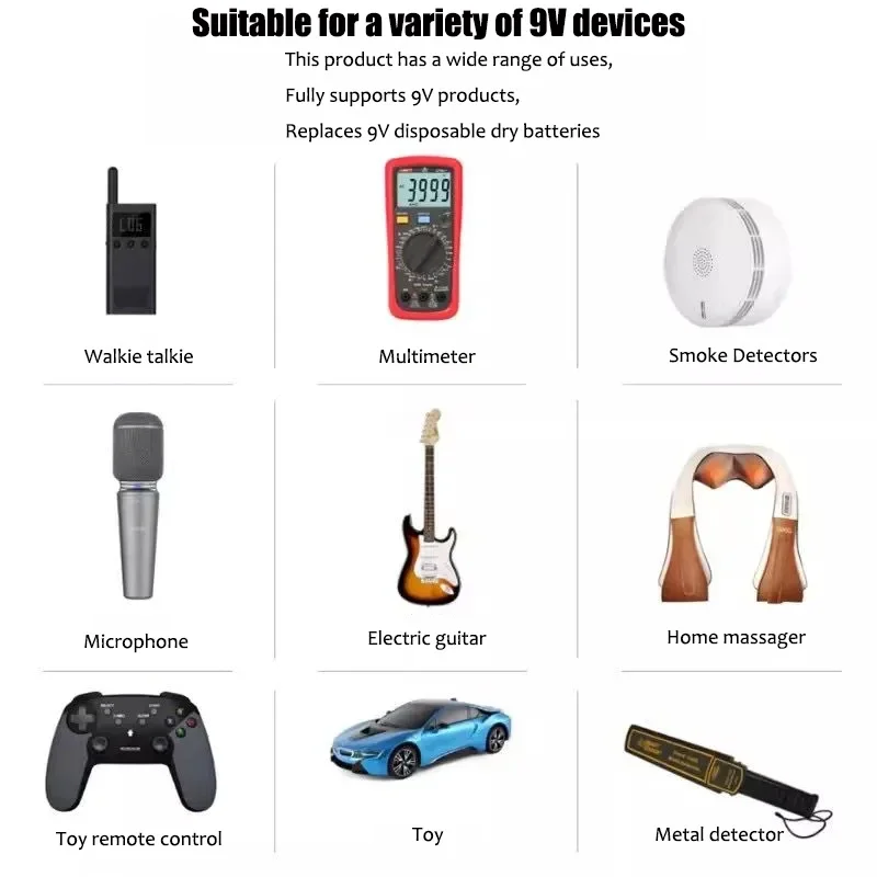 Batteria ricaricabile da 16800mAh 9V, adatta per multimetri, microfoni, rilevatori di fumo, giocattoli, ecc. cavo dati di tipo c gratuito