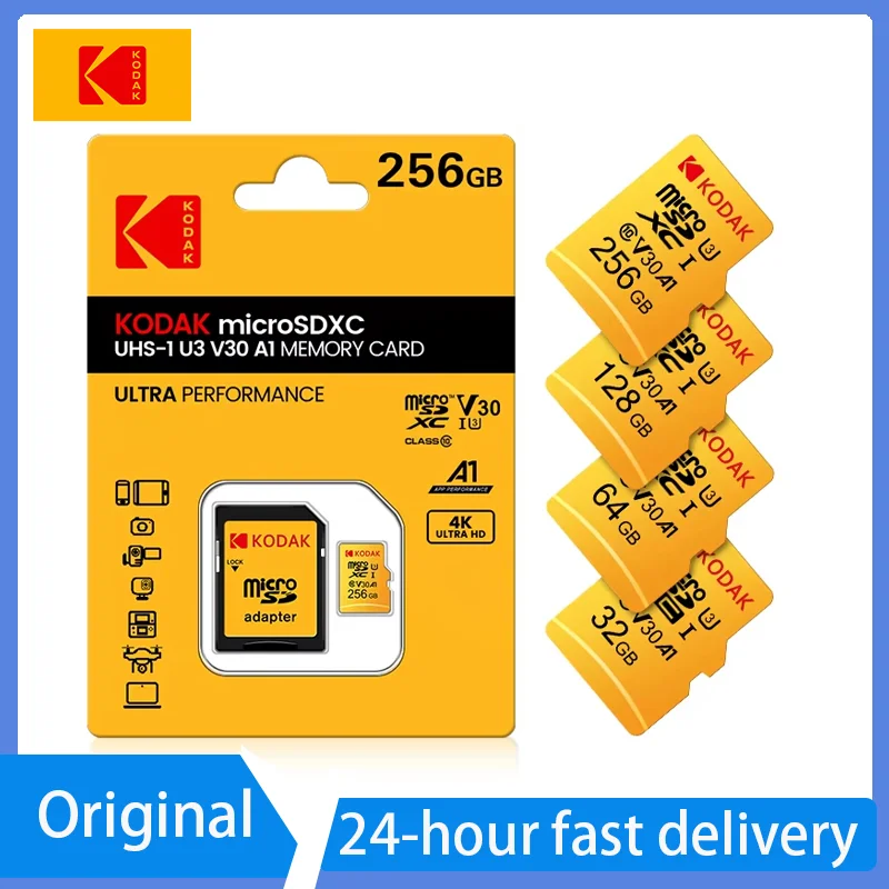 100% Original Kodak U3 A1 V30 MicroSD 128GB 32GB 64GB 256GB Class 10 Cards 32 64 128 256 GB Video Phone Memory Card