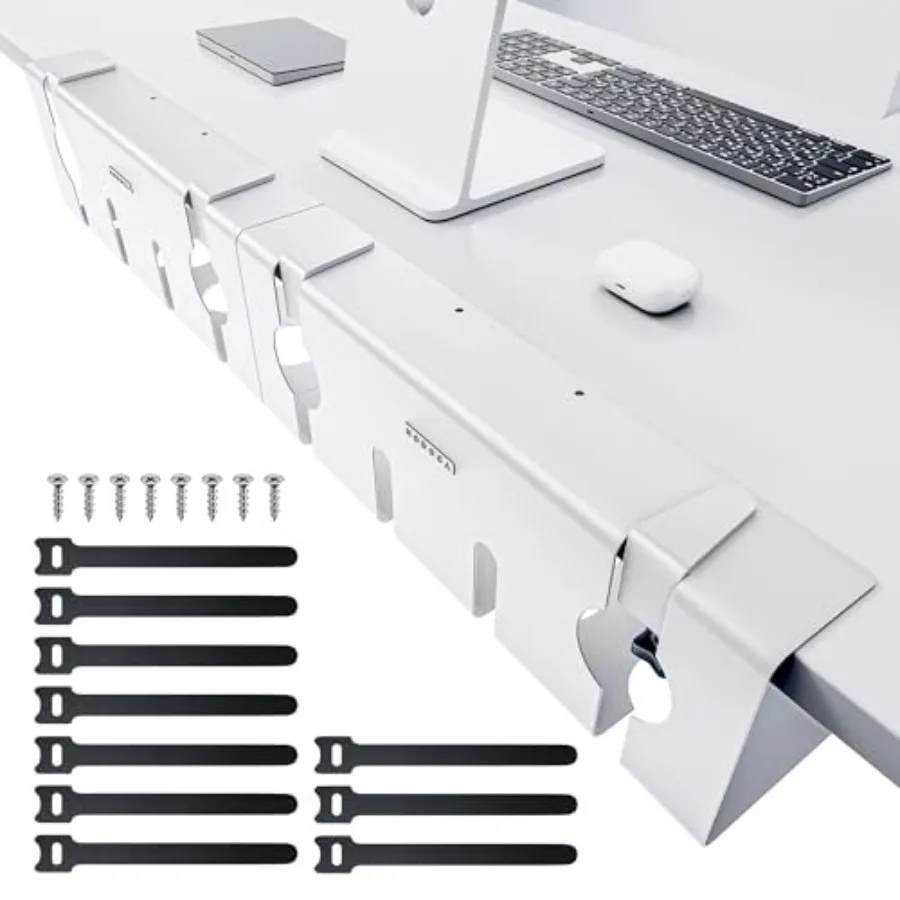 

Under Desk Cable Management Tray for Office and Home, Metal, Black, No-Drill Punch-Free Clamp-On Design, 17'' Wire Organizer Ba