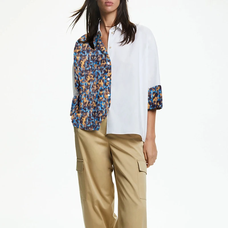 Women's Top Korean Version Fashion Irregular Splicing Design Female Shirts Vintage Loose Street Style Ladies Versatile Blouses