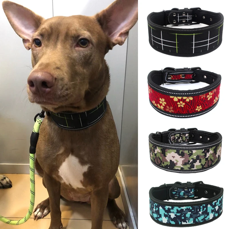 Collar ancho para mascotas de alta calidad para perros pequeños y grandes, collares para perros grandes y cachorros fuertes, accesorios ajustables para mascotas, Bulldog y galgo