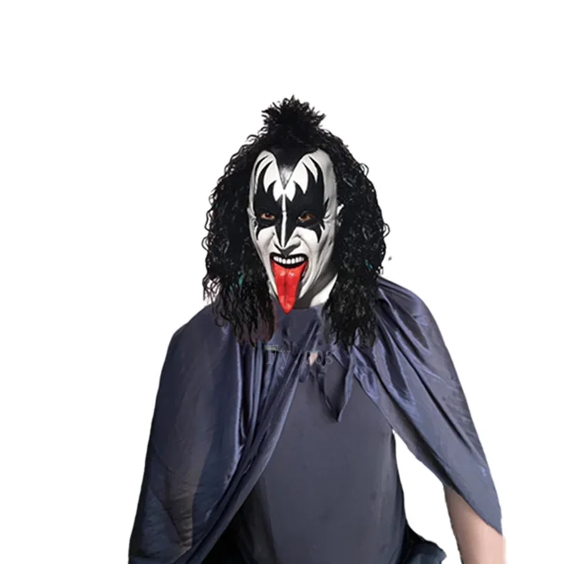 Gene Simmons Mask Horror Ghostface Latex Mascara Crazy Music Rave Festival abbigliamento travestimento Costume Cosplay di Halloween per uomo