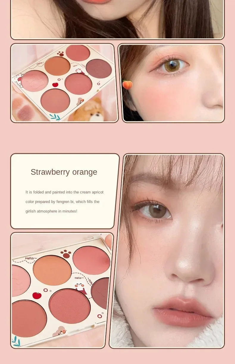 6-farbiges, schimmerndes, samtmattes Rouge-Kontur-Highlighter-Duo-Set mit Make-up-Pinsel für Make-up-Kosmetik