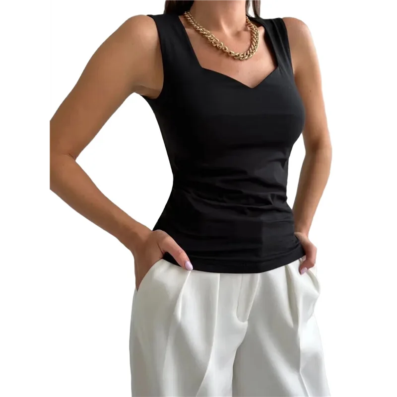 

Горячие Kf-женские топы без рукавов с v-образным вырезом, базовые топы, футболка с короткими рукавами, весенне-летние топы, повседневные облегающие топы в рубчик