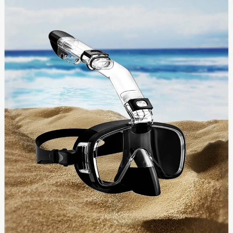 

Adults Diving Masks Foldable Anti-Fog Snorkel Mask Set with Full Dry Top System for Free Swim Professional Snorkeling Gear