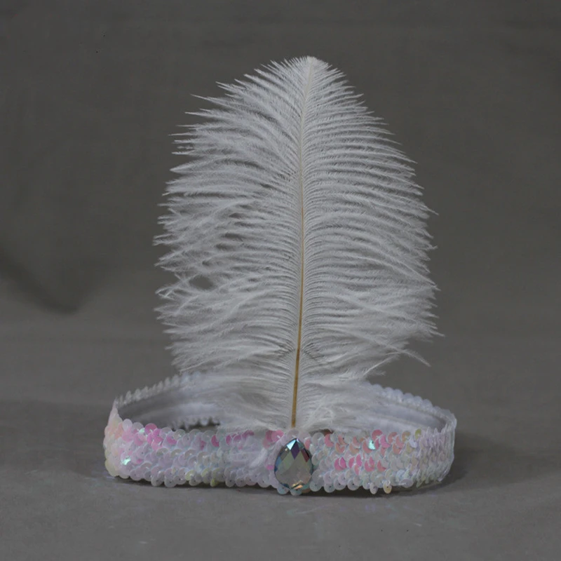 Feather Headbands For Women  Girls Accessoreis Ostrich Hair With Sequins Crystal Hair Ties Ladies Fashion Party Headbands