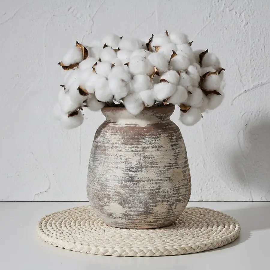 

Ceramic Rustic Vase, Whitewashed Terra Cotta Vase, Distressed Farmhouse Decor, Pottery Decorative Flower for Home Decor, Table,