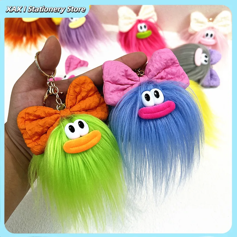 LLavero de muñeco de peluche bonito y feo con lazo, divertido dije de mochila de dibujos animados para llaves con cremallera de bolso, regalo extraño novedoso