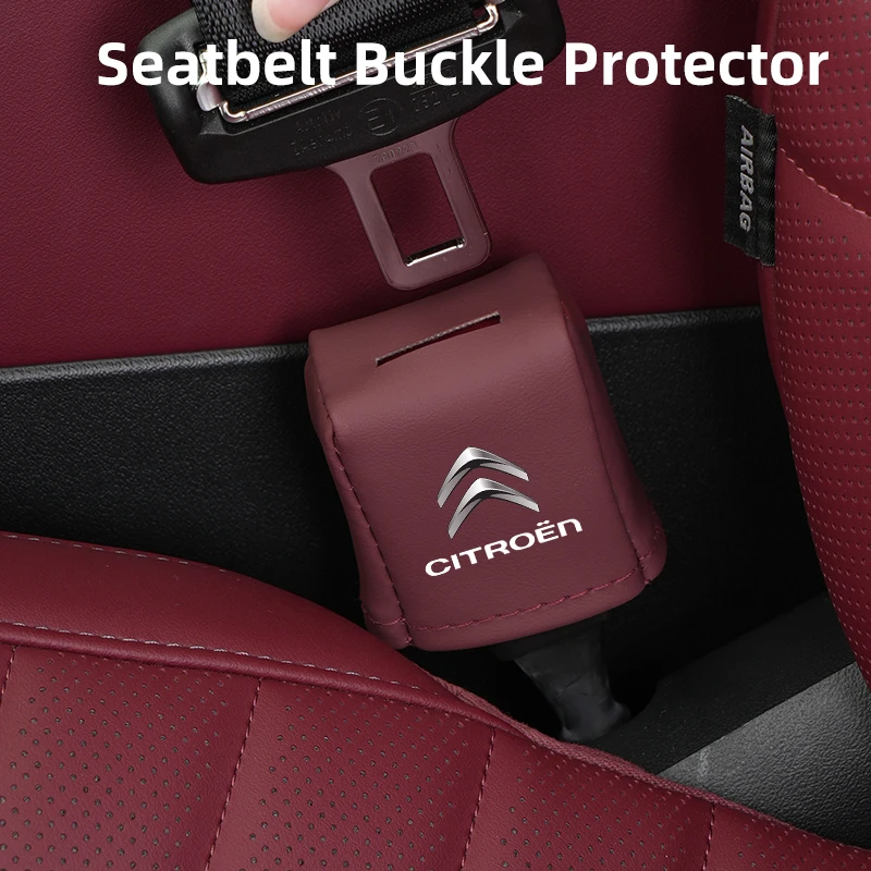 Full Coverage Leather Car Seat Belt Buckle Cover Protector For Citroen C4 C3 C5 C1 C2 Berlingo Celysee Cactus Picasso Aircross 2
