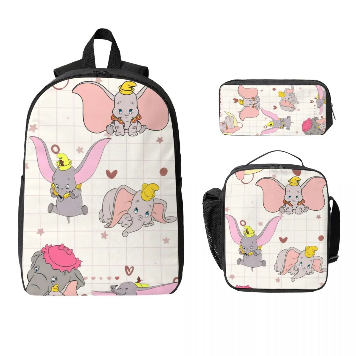 دامبو الكرتون نمط حقيبة الظهر طالب بنين بنات BookBag حقيبة مدرسية حقائب كتف الكمبيوتر 3ps معزول حقيبة الغداء مقلمة