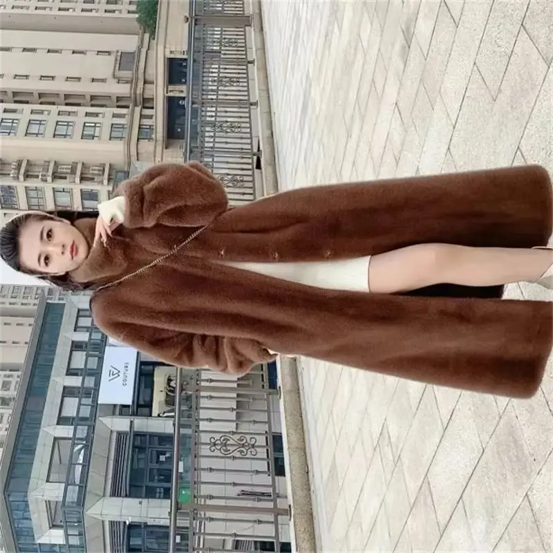 

2025 New Long Mink Fur Lmitation Fur Coat Women's Thick High-End Environmentally Friendly Coat Popular WinterThick Warm Jackets