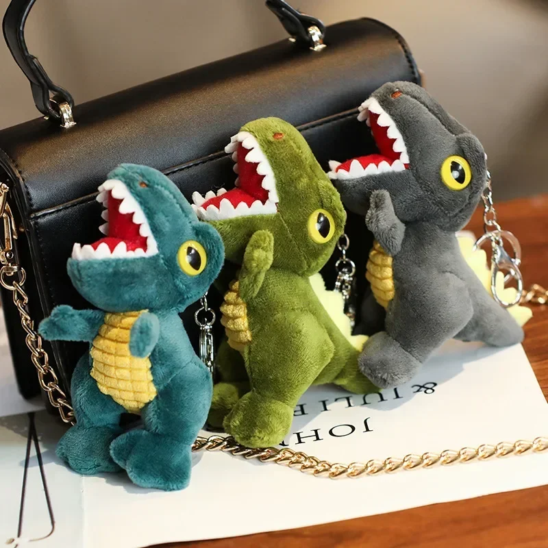 14cm Dinosaur Animal Plush Keychain On Backpack Decor Soft Stuffed Toys Tiger Pendants For Children Adult Cartoon Dolls Gift