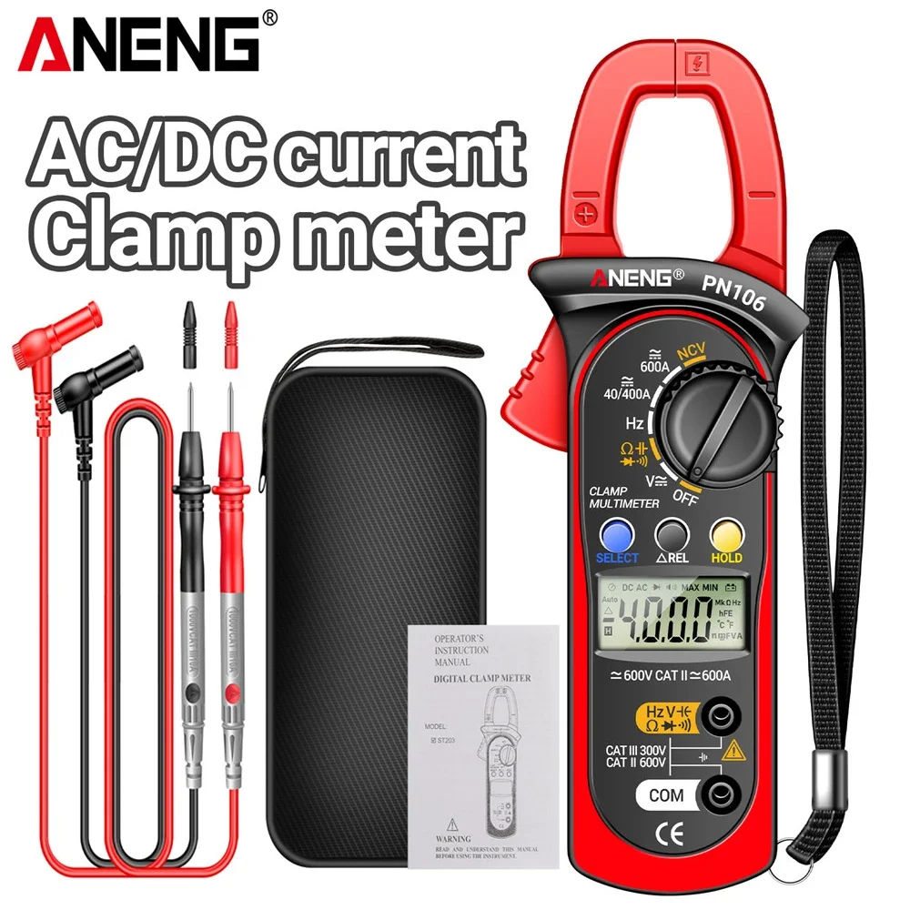 Aneng Pn106 Clamp Meter para Eletricista ac dc Amperímetro Voltímetro Testador Elétrico True Rms Multímetro Clamp Tool 4000 Contagens