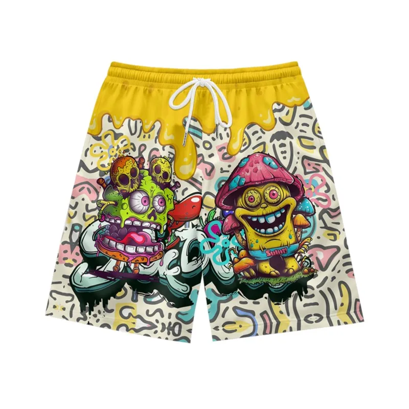 Cartoon pattern creative design for youth, leisure, fashion, loose and trendy summer men's drawstring beach sports shorts