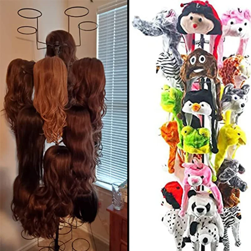 custom.Kainice Customized Tier Modern Floor Rack Rotating Standing Headwear Wig Rack Metal Wig Stand Hat Baseball Display