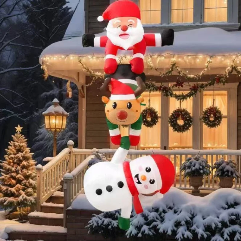 8FT Christmas Inflatable Cartoon Three Christmas Combination Inflatable Holiday Decoration LED Luminous