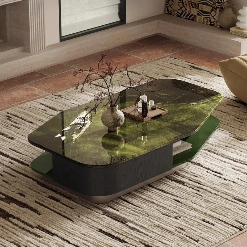 

Минималистичный мраморный кофейный столик необычной формы, цвета авокадо, в стиле легкой роскоши и премиум-класса.