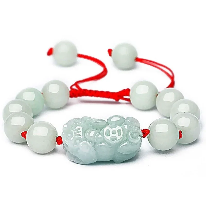 

Natural Jade Burma Emerald 10mm Bead Pixiu Rabbit Bracelet Adjustable Bangle Jewellery Accessories Hand-Carved Woman Customized