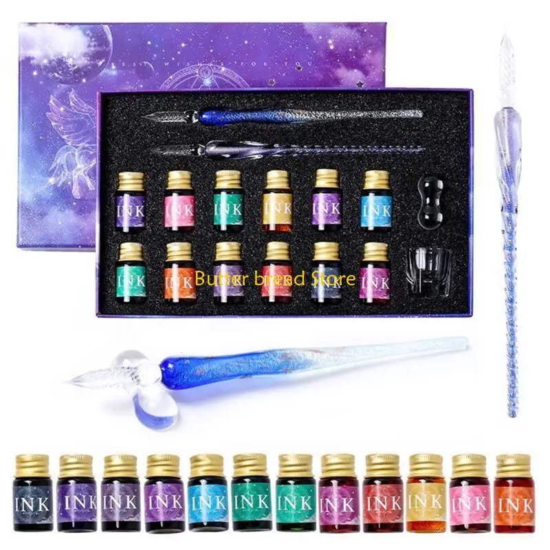 

W89C Хрустальная ручка ручной работы с 12-цветными чернилами, каллиграфическая ручка для рисования и письма