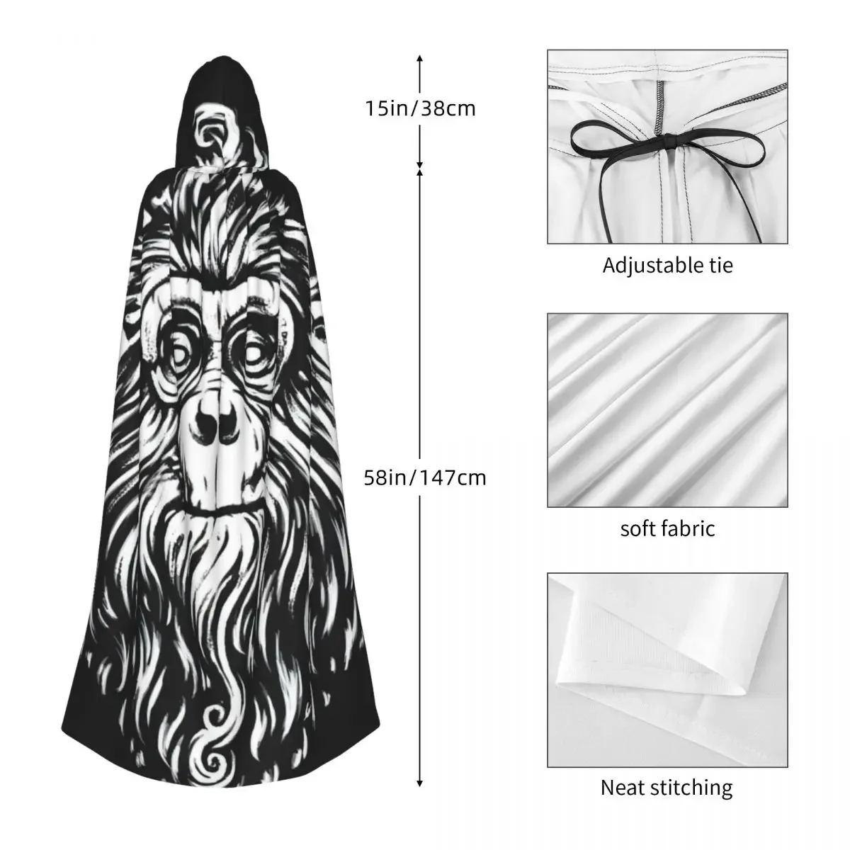 Monky Hooded Cloak Halloween Party Cosplay Woman Men Adult Long Witchcraft Robe Hood