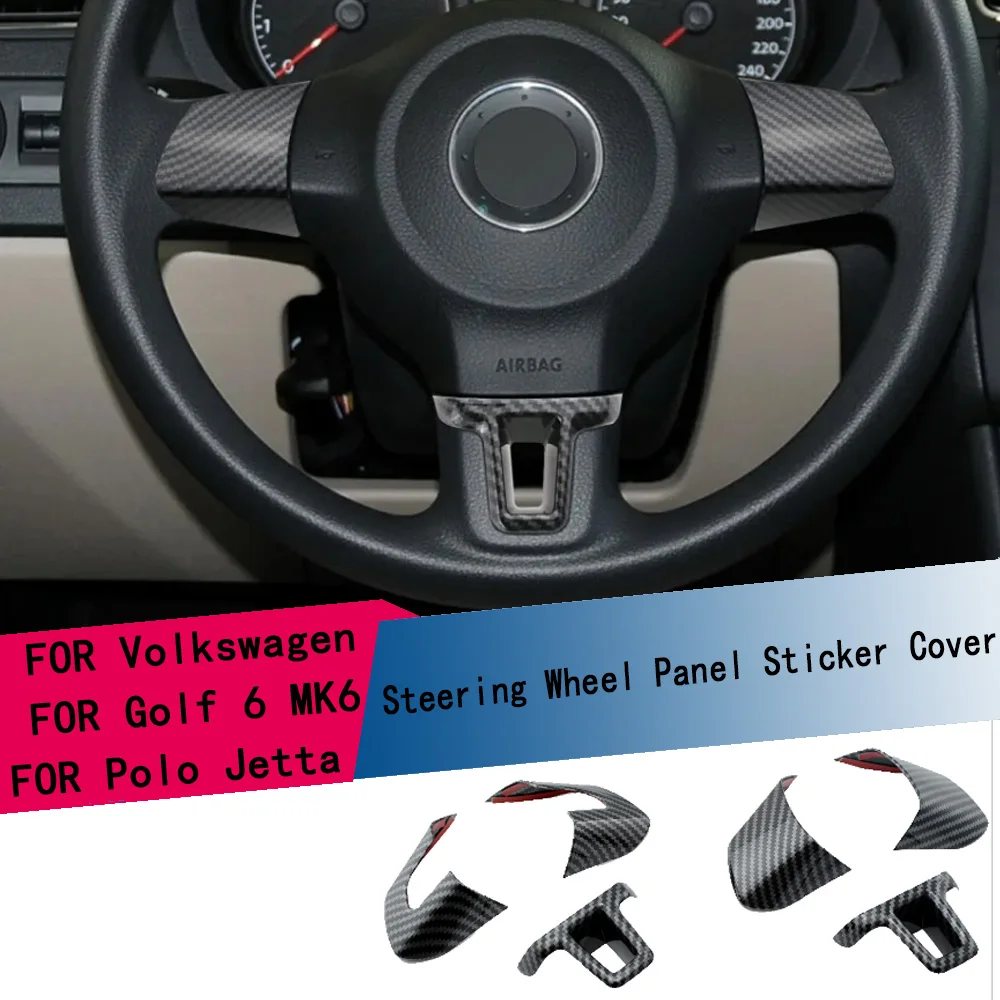 Adhesivo decorativo para volante de coche, fibra de carbono ABS, para Volkswagen VW Polo 11-14 Golf 6 2009 - 13 Jetta Touran Bora Caddy Eos
