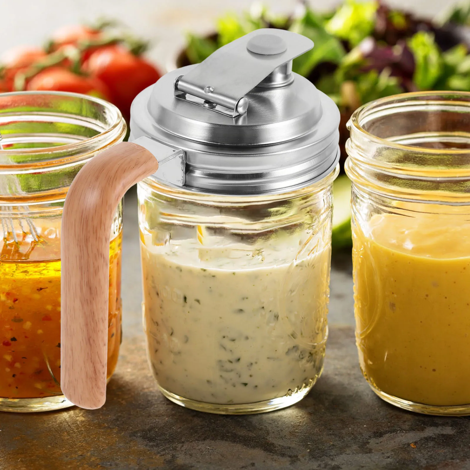 

Stainless Steel Handle Lid Wide Mouth Leakproof Drinking Cap Food Grade Sealing Cover for Jars Silver Large Kitchen Bar
