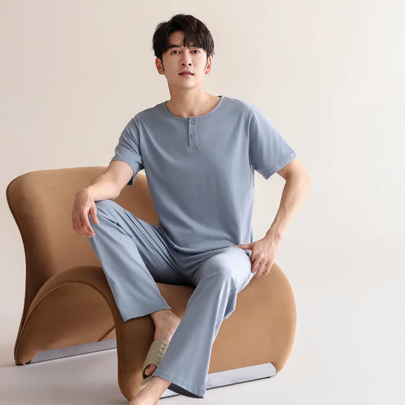 

Summer Modal Home Wear Set Men Pajamas Sets Soft Plus Size 3XL 4XL Casual Sleep Wear Short Sleeve Tops Long Pant Hombre Pyjamas