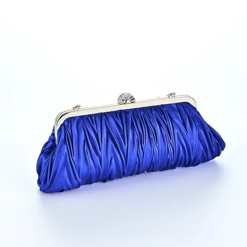 

Ladies Silk Satin Pleated Clutch Purse Elegant Metal Buckle Evening Bag Women's Ruched Fabric Vintage Bride Mother's Handbag