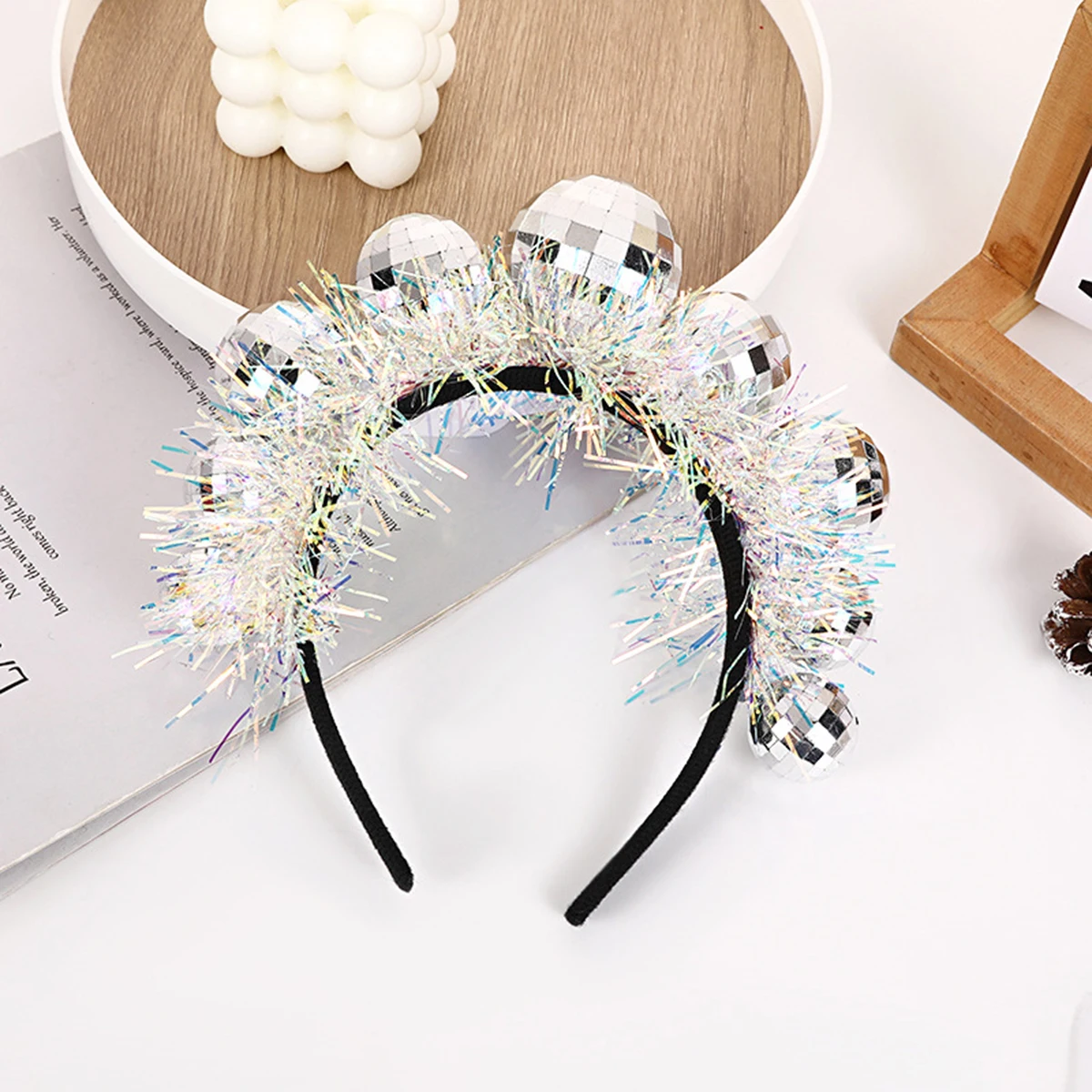 Fascia per capelli Fashion Mirror Ball fasce per capelli per donna ragazze Silver Tinsel fasce per capelli Disco Party Hair Hoop accessori per