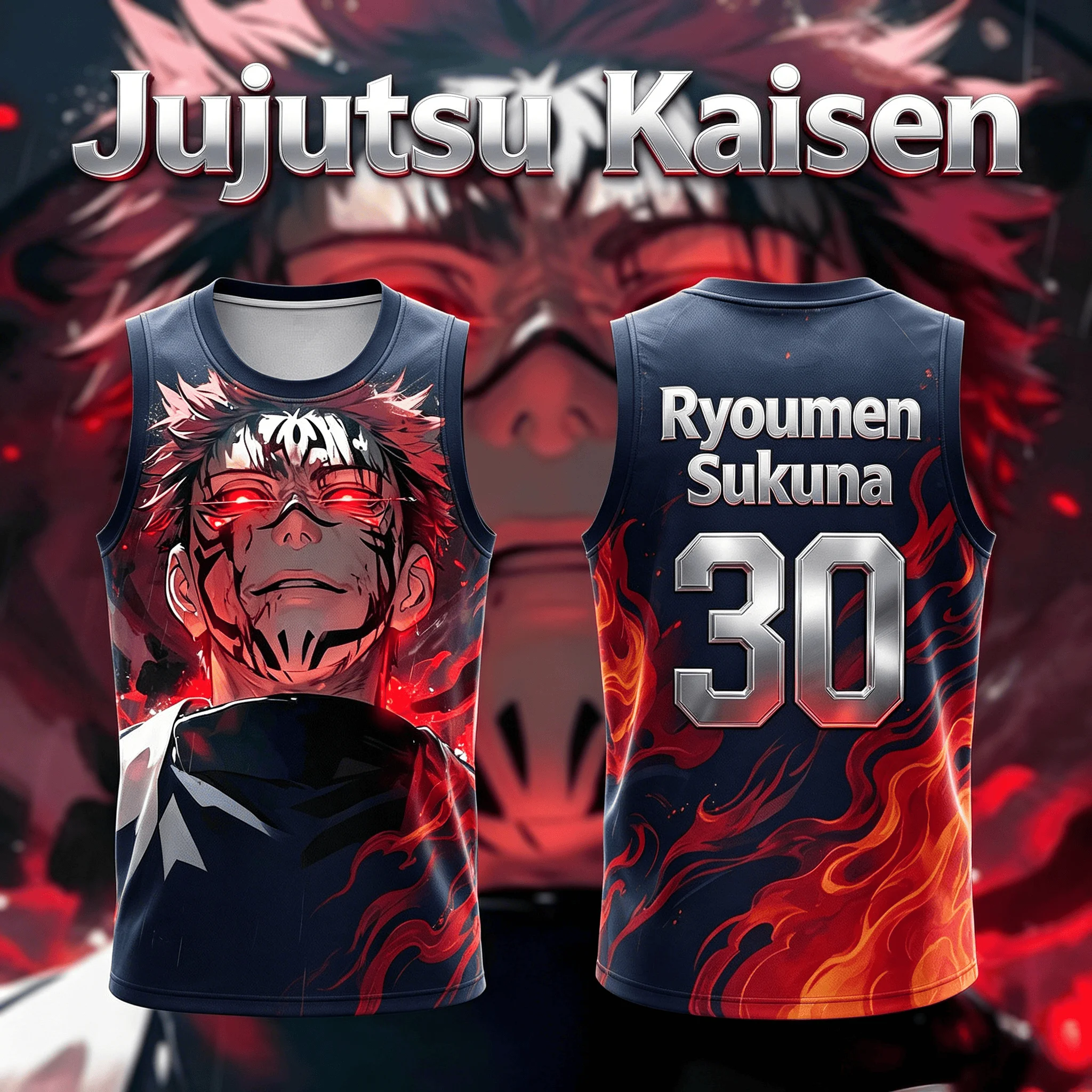 2026 Summer Hot Selling Jujutsu Kaisen Ryomen Sukuna 3D Printed Crew Neck Vest, Breathable Sports Unisex Y2K Trendy Top