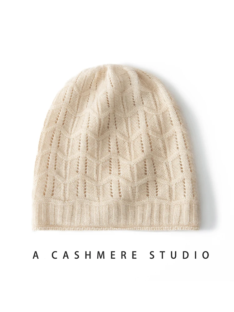 Autumn Winter High Quality Women Cashmere Hat Soft Warm Knitted Skullies Beanies Cap New Female Casual Solid Hollow Out Caps