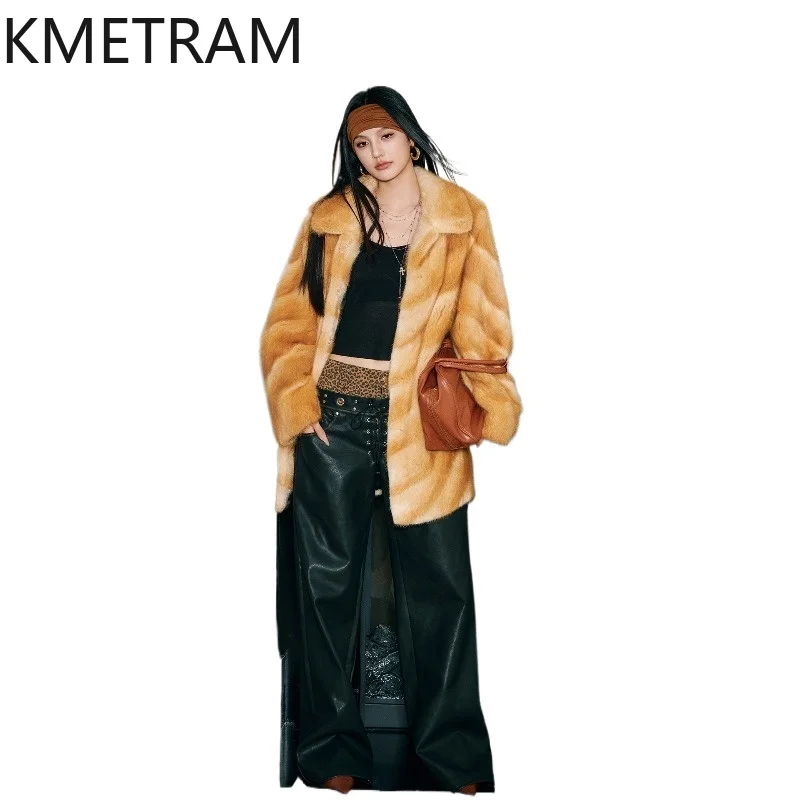KMETRAM 100% Whole Muskrat Fur Jacket Women Luxury Lapel Collar Coats Winter Mid-Length Real Fur Coat Woman Clothing 80cm 2026