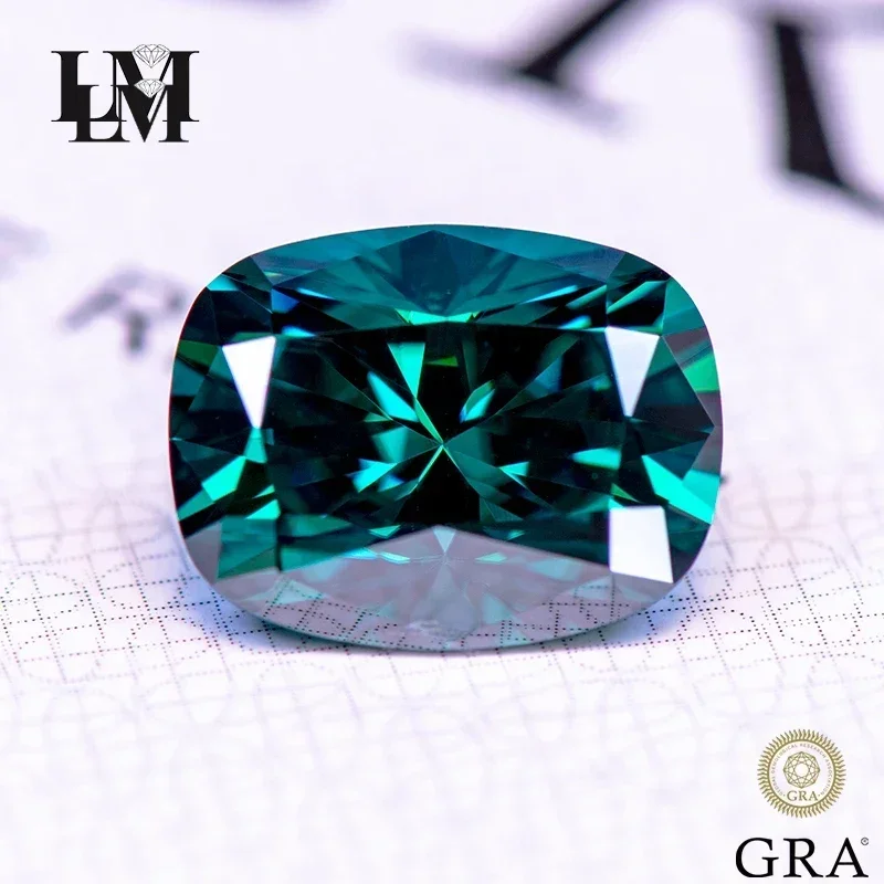 Moissanite Gemstone Natural Color Emerald Green Cushion Cut Lab Grown Diamond DIY Jewelry Rings Earrings Making With GRA Report