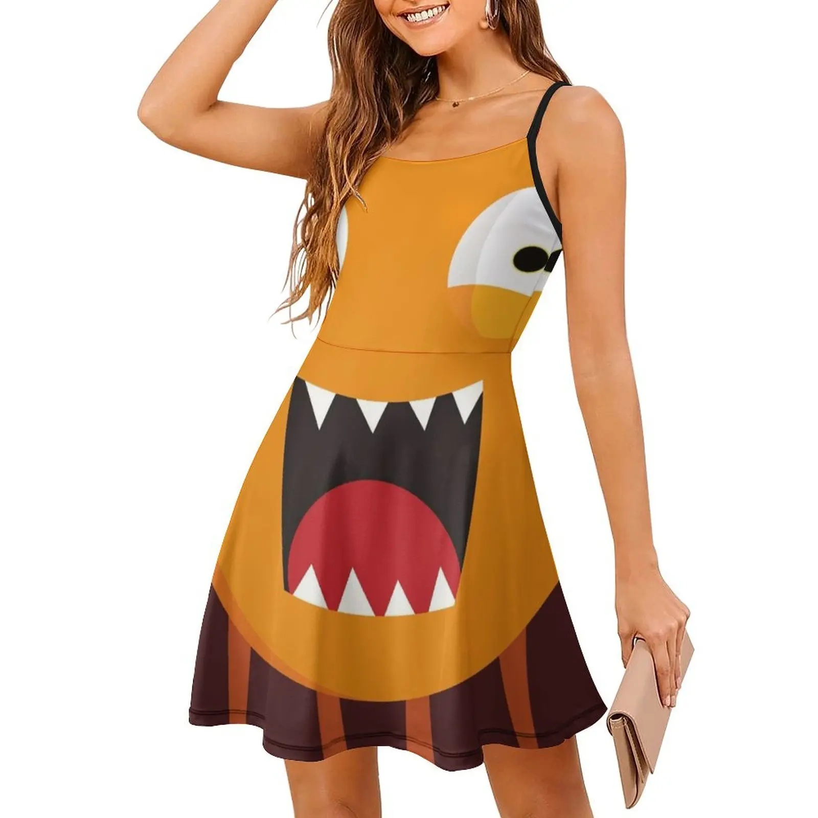 재미있는 마스크 보헤미안 슬리브리스 드레스 멀티 프린트 비치 휴가 파티 드레스 입술이 귀여운 오픈 투스 립스 재미있는 오픈 여성용 드레스