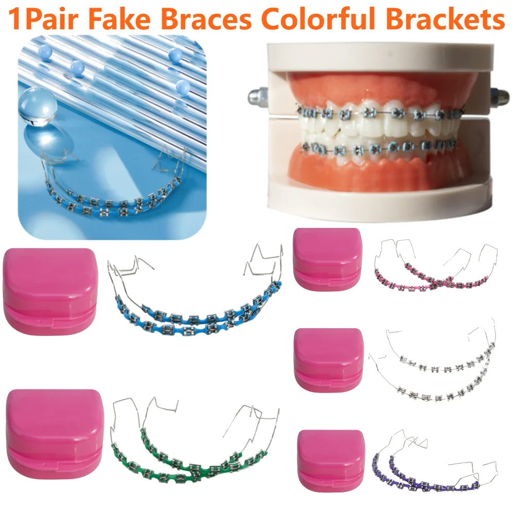 Fake Braces Colorful Brackets For Teeth Temporary Metal Wires Metal Bracket Orthodontic Ligature Ties Dental Decor Accessories