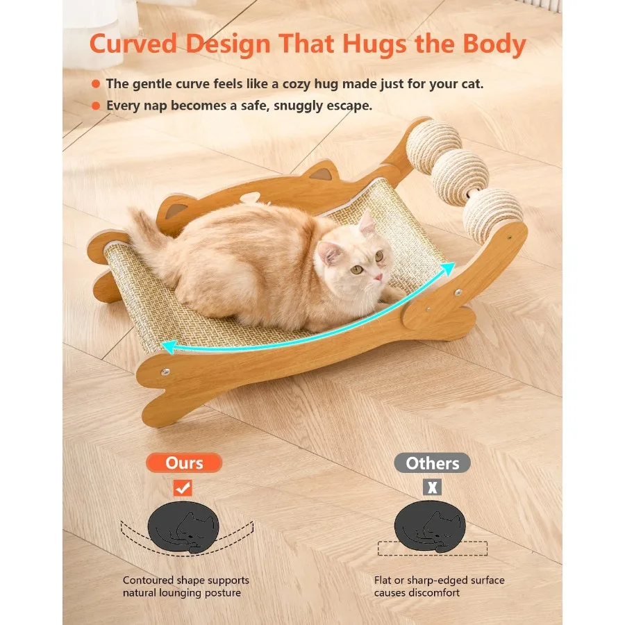 Tiragraffi per gatti robusto e durevole con giocattoli a sfera in sisal Set di mobili per letti per gatti in legno progettati per giochi al coperto e