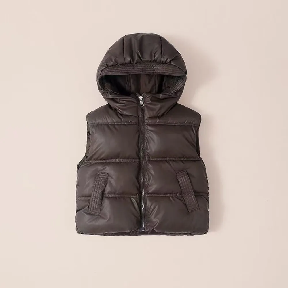 Children's Down Cotton Vest 2025 New Autumn and Winter Boys and Girls Tank Top for Outer Wearing Teen Thick Hooded Coat 4-14Year